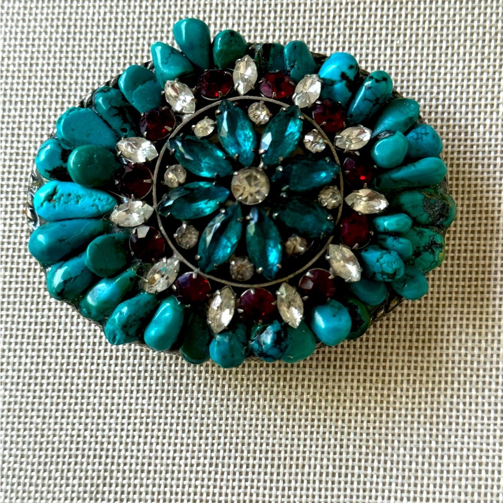 Handmade natural turquoise/Vintage pendant belt buckle